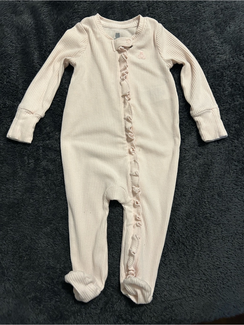 GAP Pale Pink Ribbed Ruffle Footed One-Piece - Picture 4 of 4